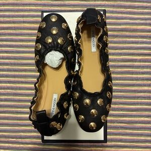 Steve Madden Black Flats with Gold Studs
